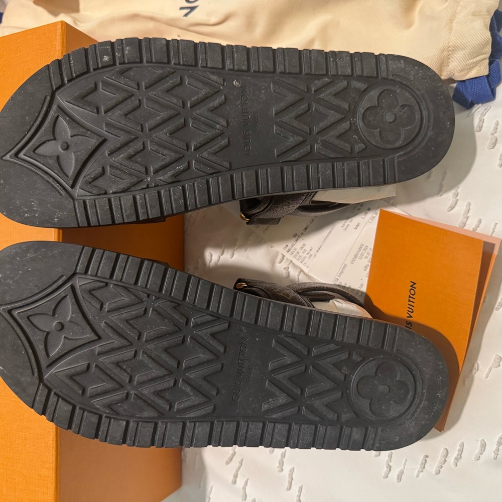 Louis Vuitton Black and Brown Monogram Sandals - Picture 6 of 8